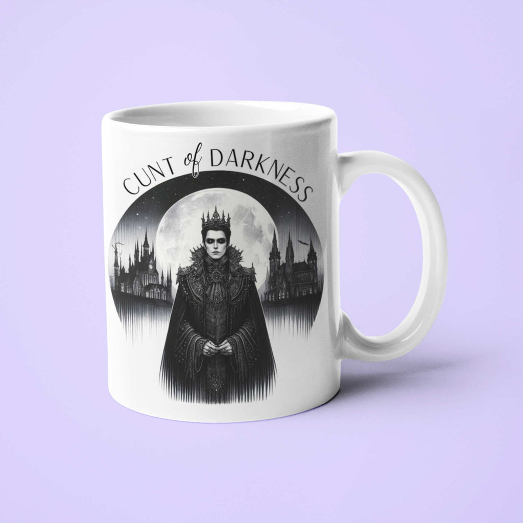 Cunt of Darkness Naughty Gothic Mug – Dark Fantasy Ceramic Coffee Cup, Funny Spooky Gift for Him, Witchy Home Décor