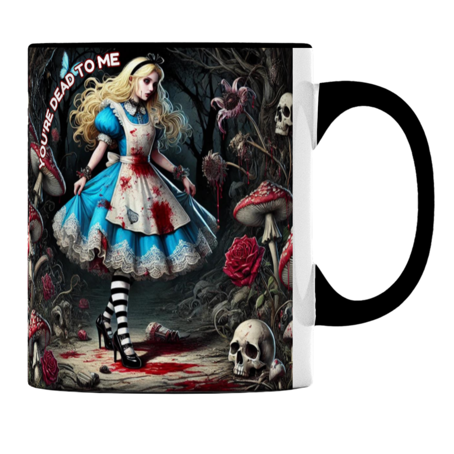 YOU’RE DEAD TO ME Dark Alice Gothic Horror Mug – Horror Gift Mug, Spooky Wonderland Ceramic Mug, Gift for Her/Him, Birthday, Halloween, Alternative Style