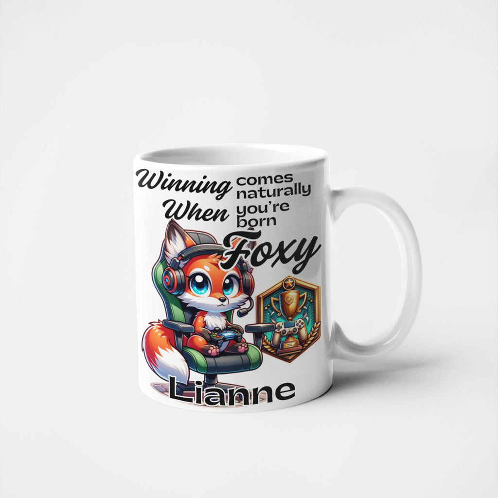 Winning Comes Naturally When You’re Born Foxy Personalised Fox Gamer Mug or Tumbler - Custom Handmade Gamer Gift | Perfect for Birthdays, Christmas, and Gaming Nights