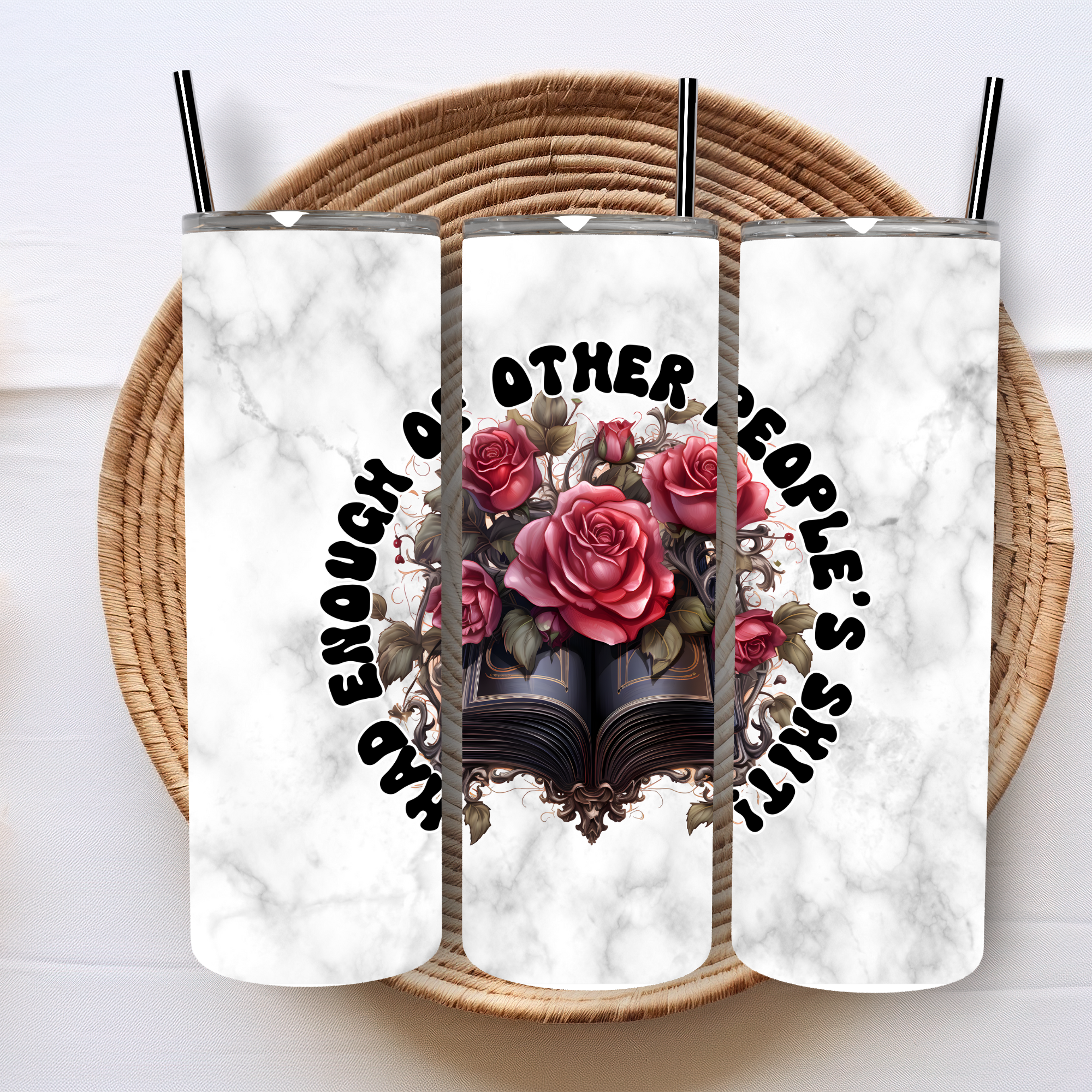 Gothic Book with Red Roses Had enough funny rude swear tumbler 20oz