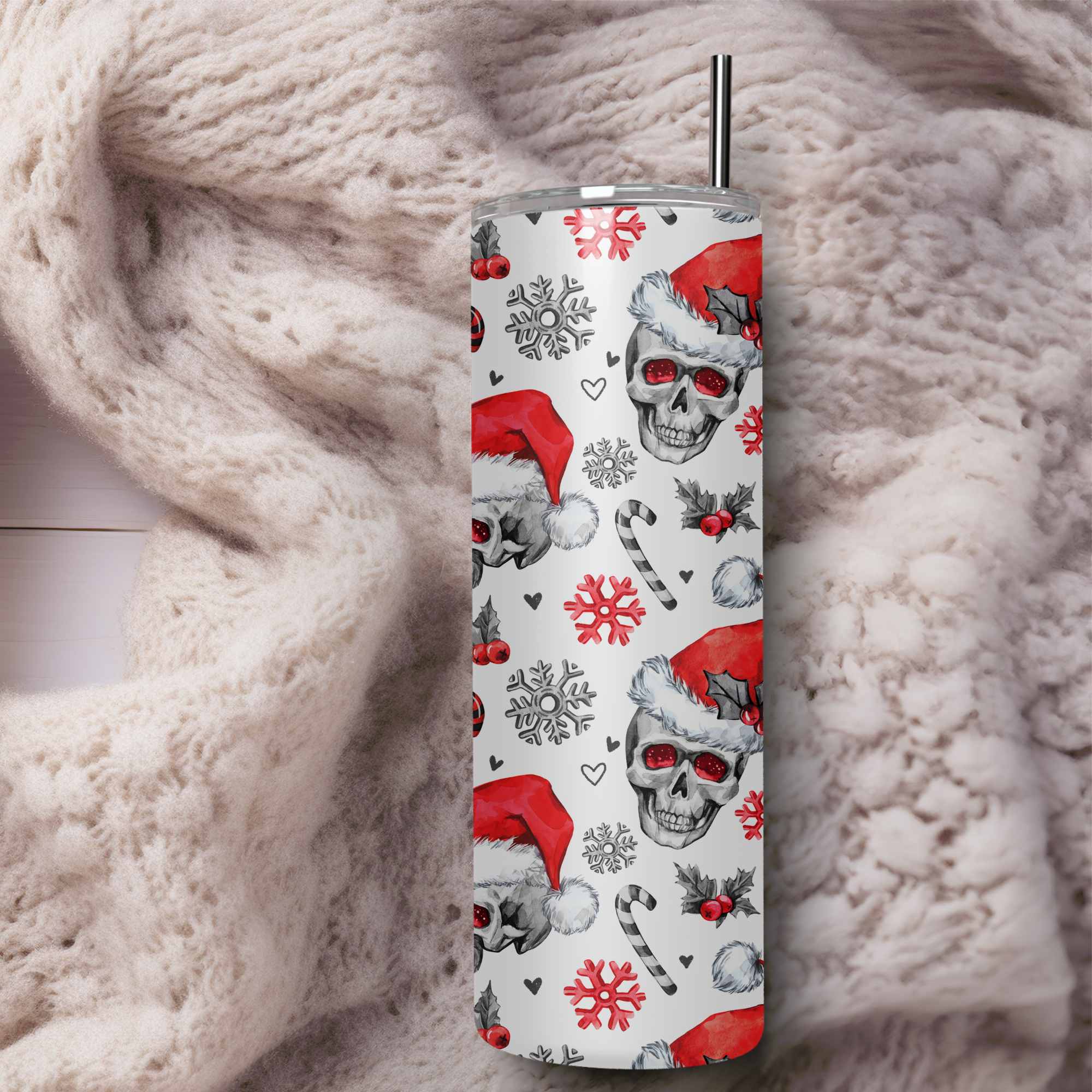 Christmas candy cane Skulls 20oz tumbler
