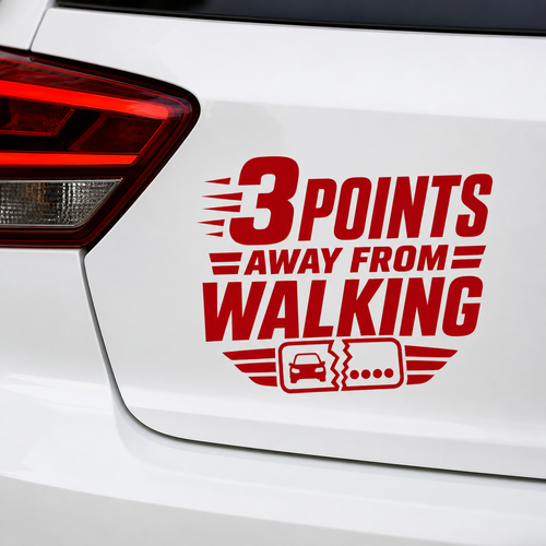 3 points away from walking funny car decal driving licence points