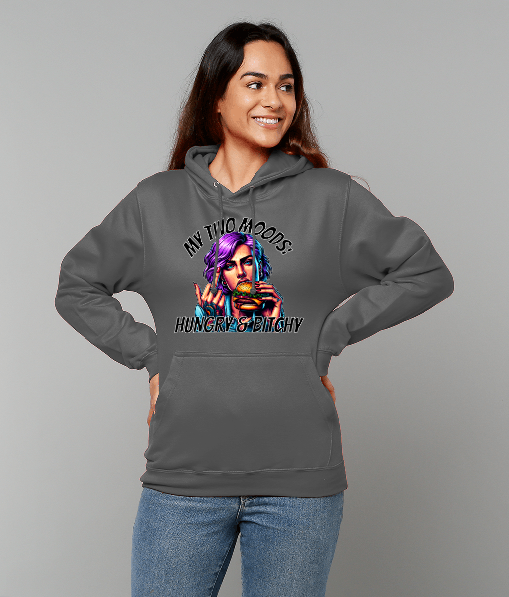 My Two Moods: Hungry & Bitchy Funny Hoodie - Sassy Pop Art Sweatshirt for Food Lovers, Cheeky Gift for Her, Cosy Jumper