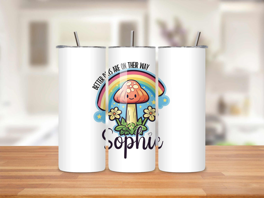 Custom Name Toadstool Mug and/or Tumbler - 11oz Uplifting Coffee Mug, 20oz Thermal Tumbler - Perfect for Birthdays