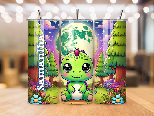 Dinosaur Tumbler – Custom Name, 20oz Stainless Steel, Keeps Drinks Hot & Cold, Adorable Animal Design