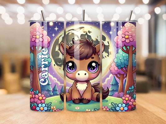 Personalised Baby Horse Tumbler – Custom Name, 20oz Stainless Steel, Keeps Drinks Hot & Cold, Adorable Animal Design