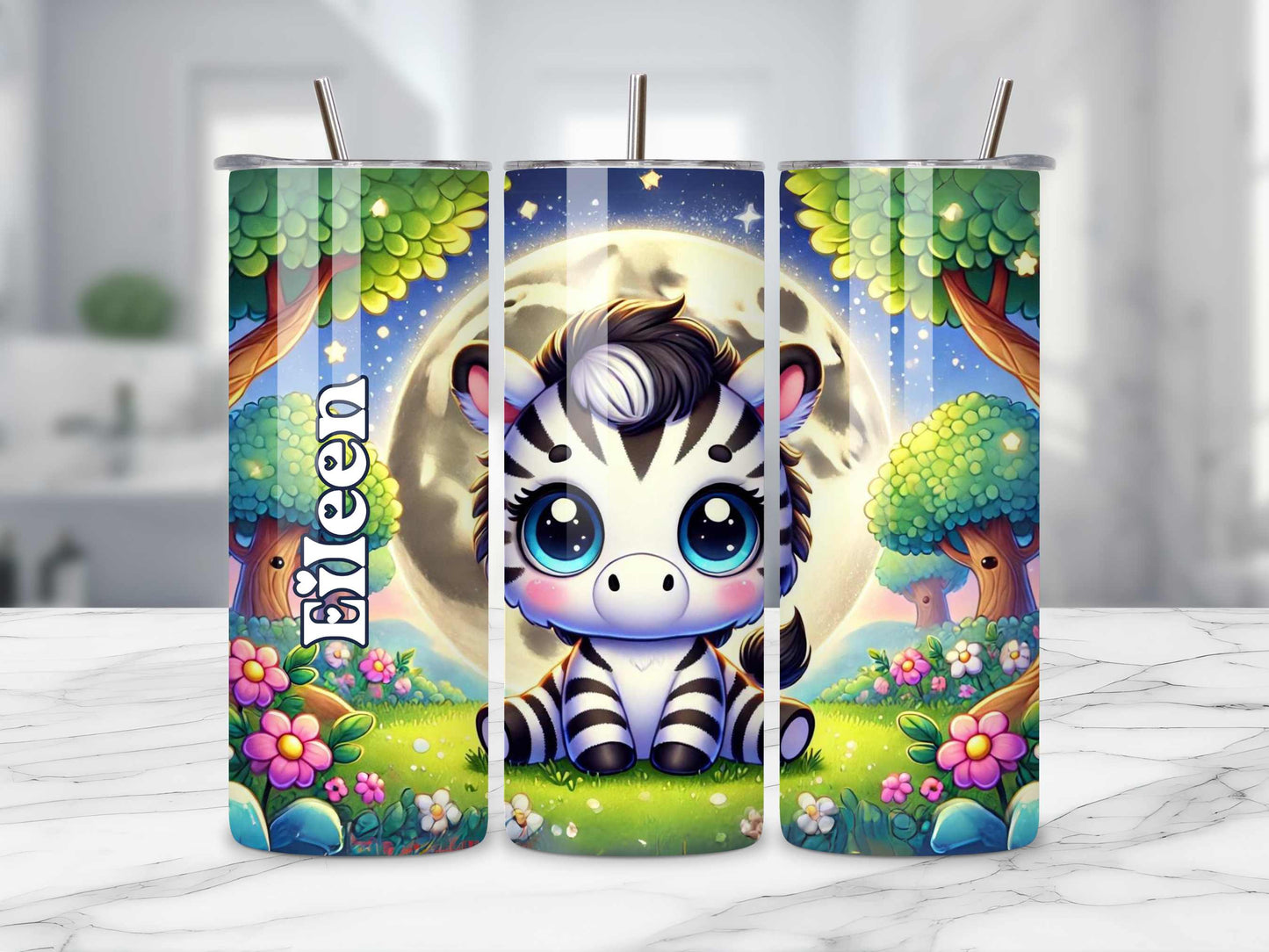 Baby Zebra Personalised Tumbler - Customised Cute Animal Gift, Stainless Steel Tumbler, Keeps Drinks Hot & Cold