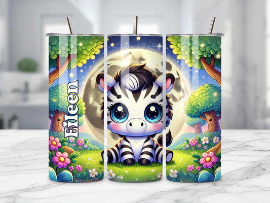 Baby Zebra Personalised Tumbler - Customised Cute Animal Gift, Stainless Steel Tumbler, Keeps Drinks Hot & Cold