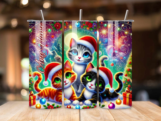Christmas Cat Tumbler, Festive Stainless Steel Drinkware, Cute Cat Lovers Gift, Keeps Drinks Hot or Cold