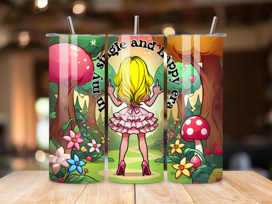 In My Single and Happy Era Funny 20oz Stainless Steel Tumbler - Double Middle Finger, Insulated Travel Mug with Reusable Straws