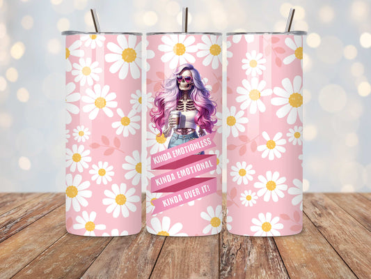 Kinda emotional kinda over it skull pastel colour tumbler