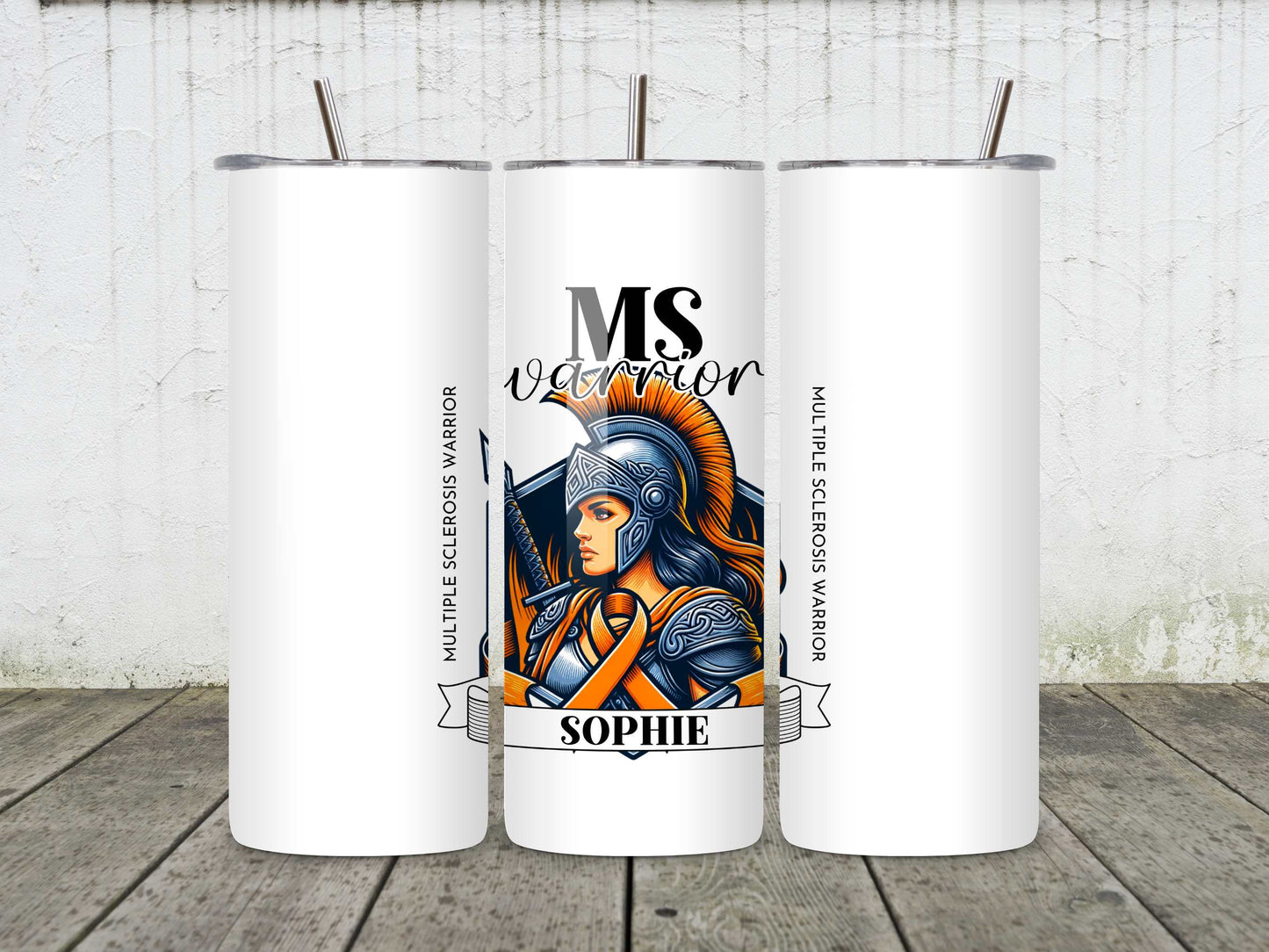 MS Warrior Personalised Mug or Tumbler | Multiple Sclerosis Awareness Gift | Custom Name Coffee Cup | Inspirational MS Fighter Design | Warrior Woman Collection