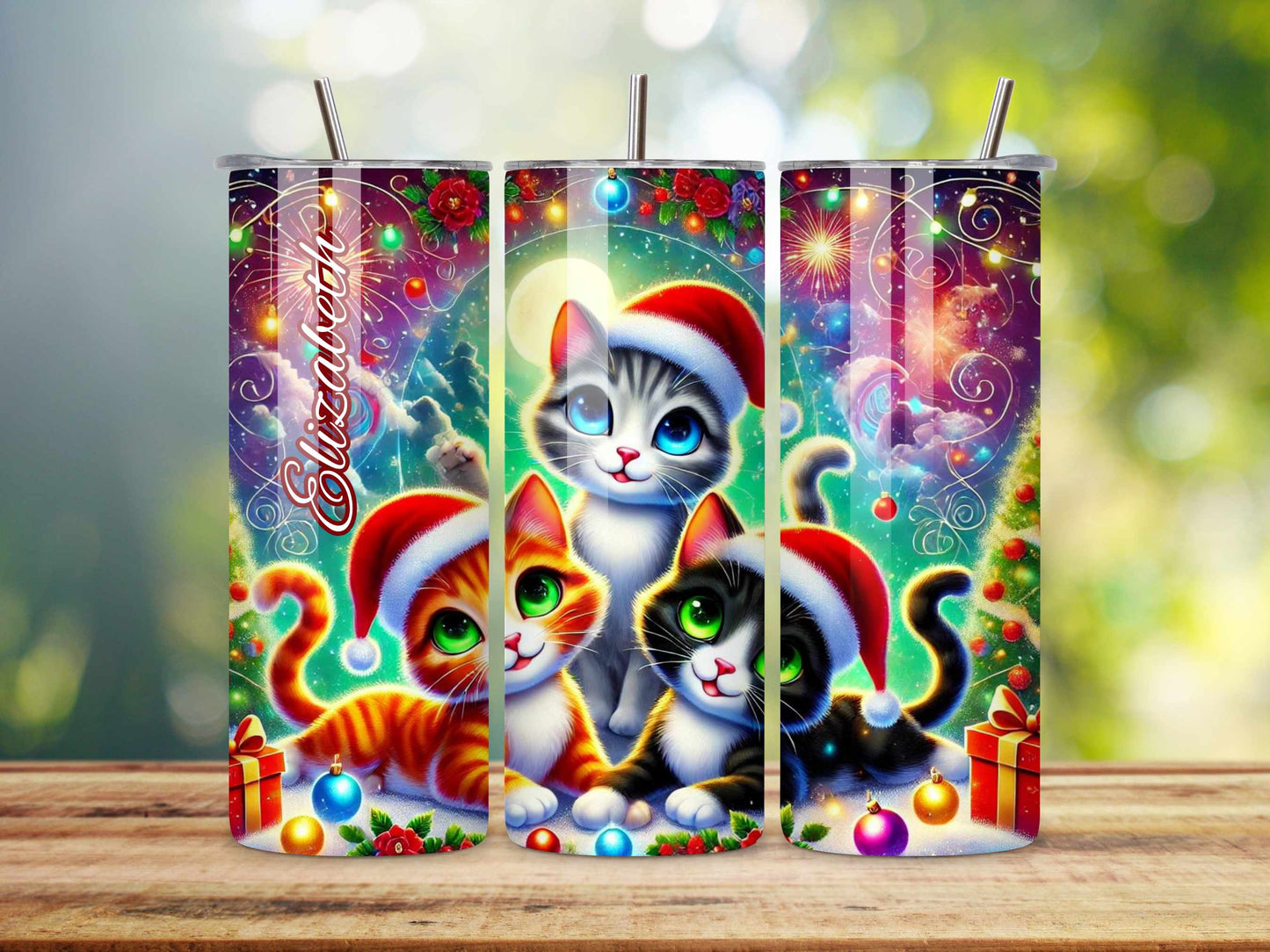 Christmas Cat Tumbler, Festive Stainless Steel Drinkware, Cute Cat Lovers Gift, Keeps Drinks Hot or Cold