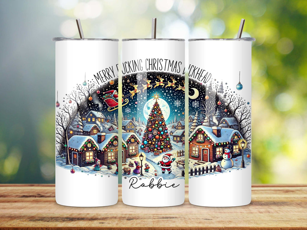 Merry F*cking Christmas Dickhead Personalised Stainless Steel Tumbler – Customised Holiday Drinkware for Festive Fun