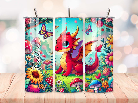 Dragon Tumbler, Colourful Stainless Steel Travel Mug, Kids’ Fantasy Drinkware, Custom Name Insulated Cup