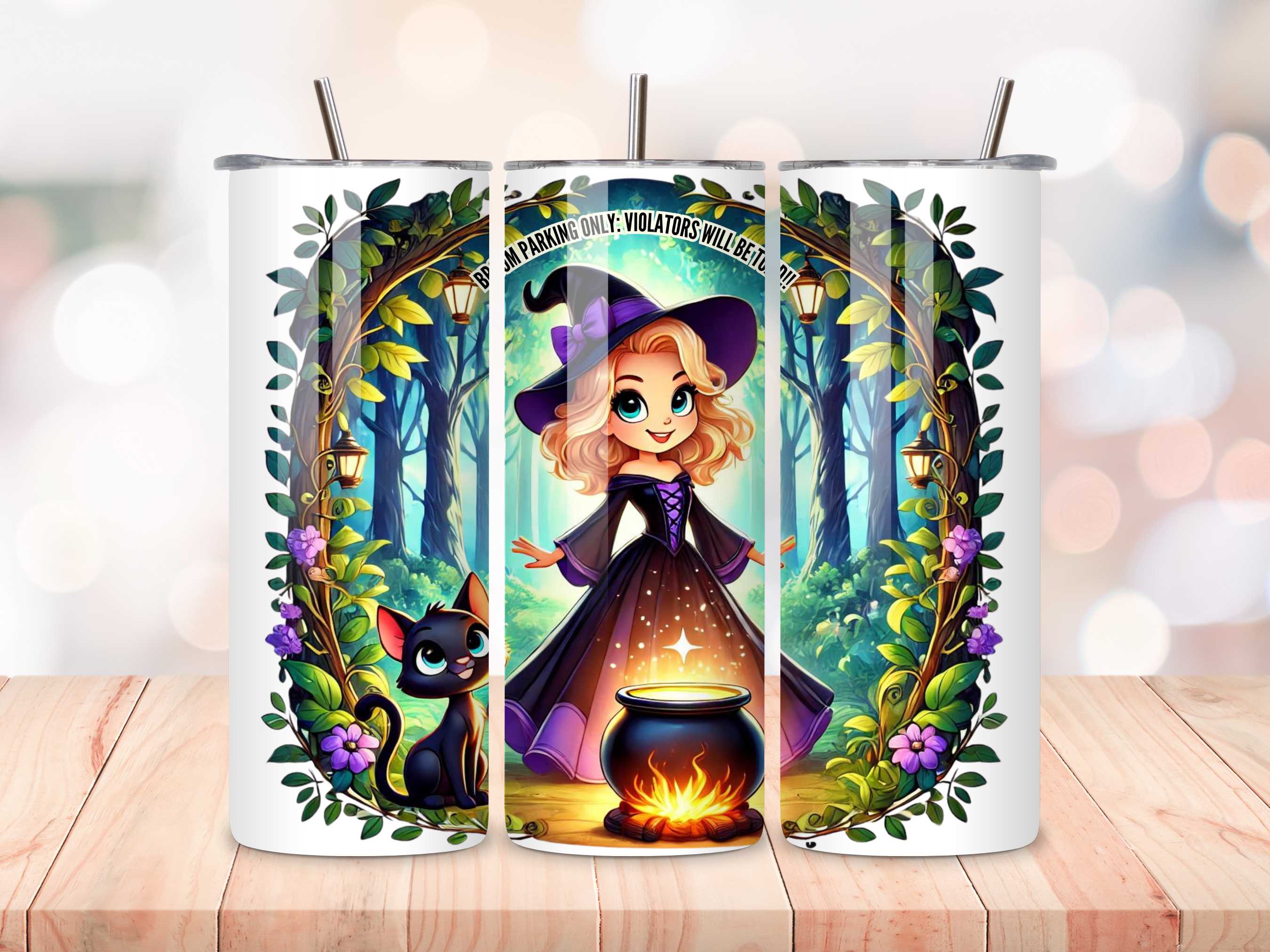 Witch & Cat Themed Stainless Steel Tumbler - Perfect for Halloween, Magic Lovers, Insulated Drinkware