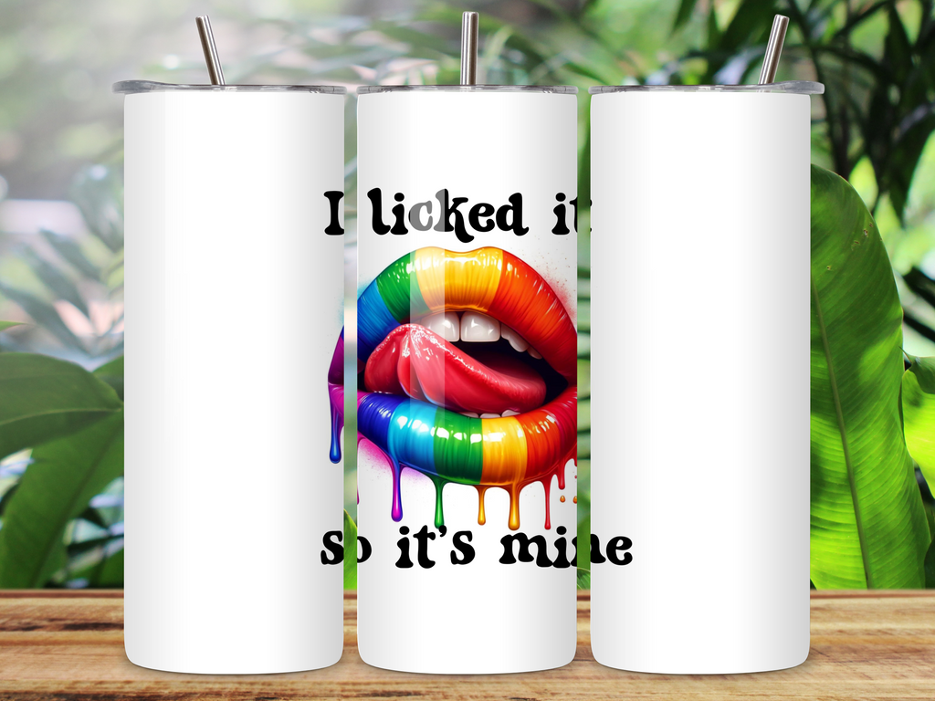 I Licked It So It's Mine Mug Funny Ceramic Coffee Cup, Unique Tumbler, Rainbow Lips Gift