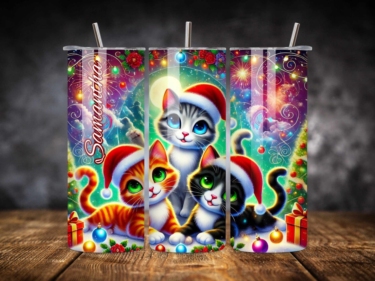 Christmas Cat Tumbler, Festive Stainless Steel Drinkware, Cute Cat Lovers Gift, Keeps Drinks Hot or Cold