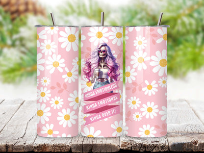 Kinda emotional kinda over it skull pastel colour tumbler