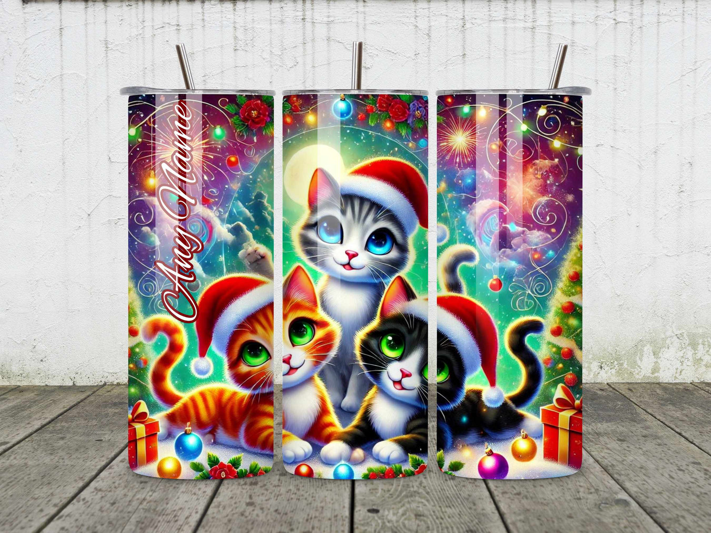 Christmas Cat Tumbler, Festive Stainless Steel Drinkware, Cute Cat Lovers Gift, Keeps Drinks Hot or Cold