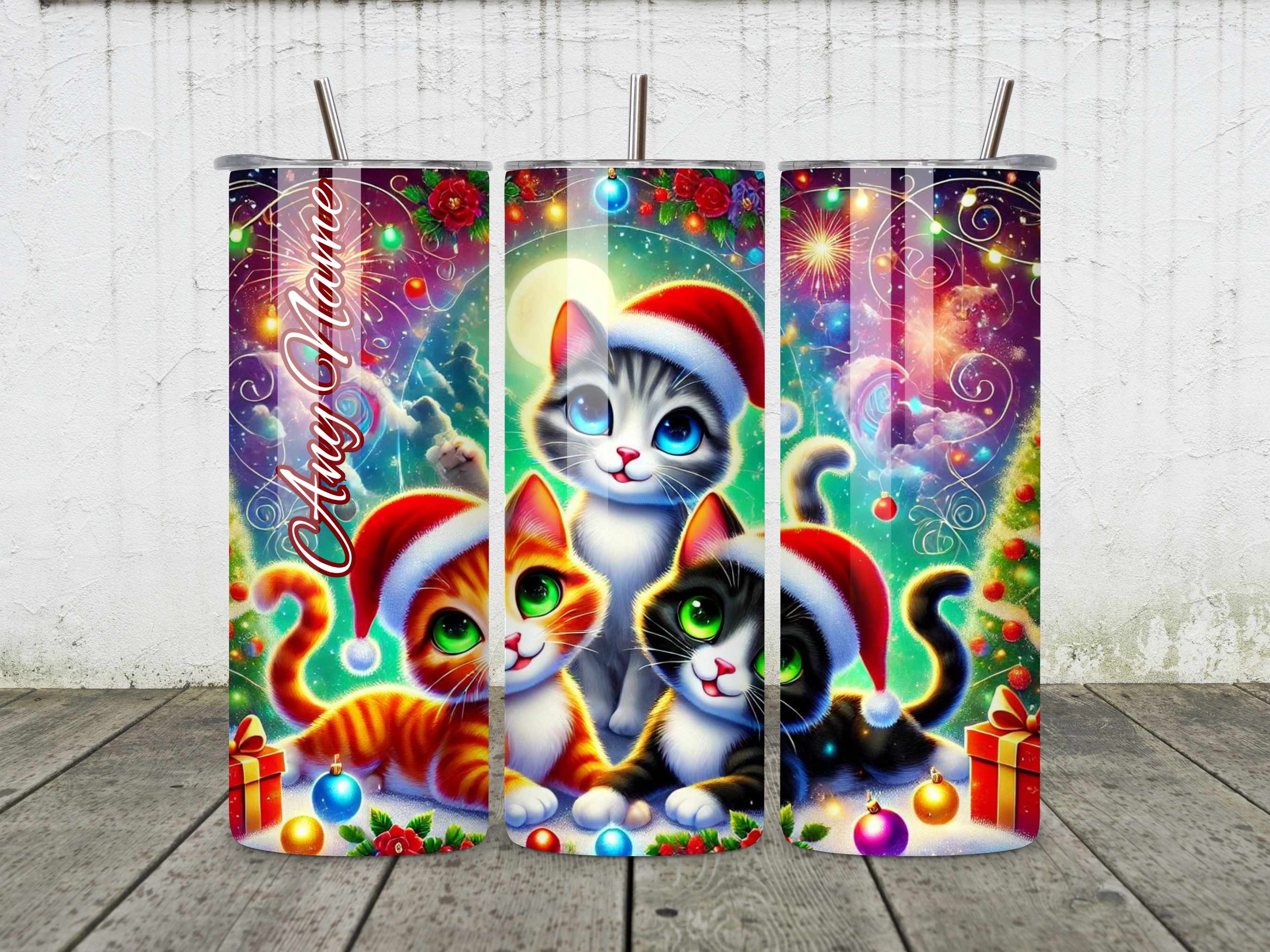 Christmas Cat Tumbler, Festive Stainless Steel Drinkware, Cute Cat Lovers Gift, Keeps Drinks Hot or Cold