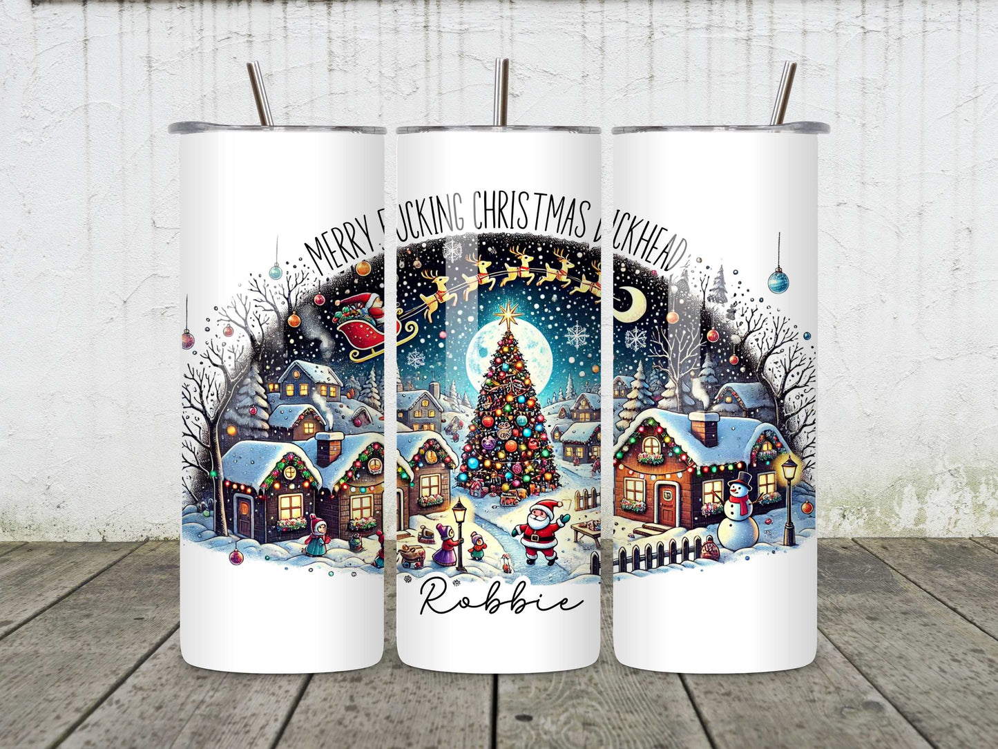 Merry F*cking Christmas Dickhead Personalised Stainless Steel Tumbler – Customised Holiday Drinkware for Festive Fun