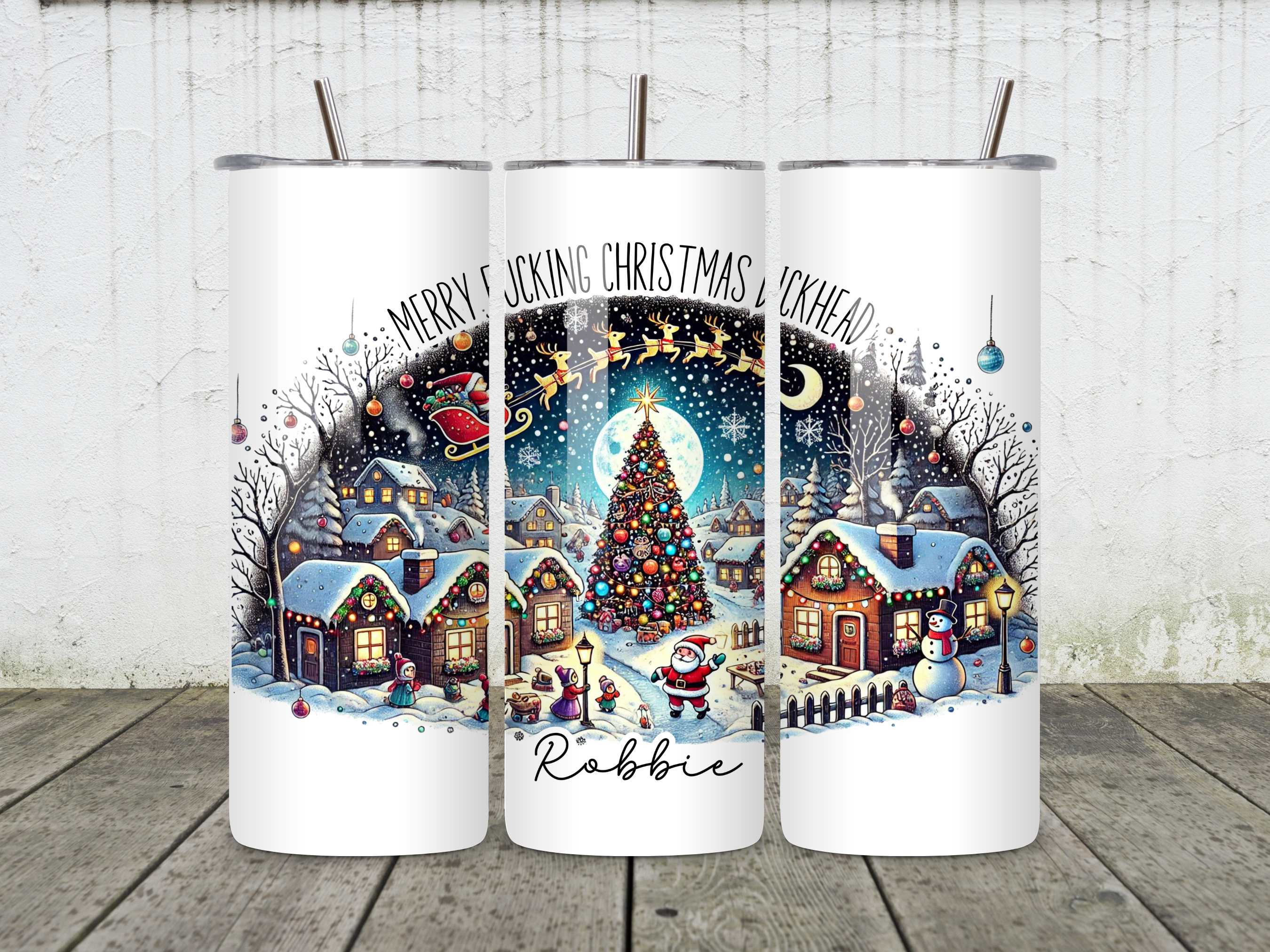Merry F*cking Christmas Dickhead Personalised Stainless Steel Tumbler – Customised Holiday Drinkware for Festive Fun