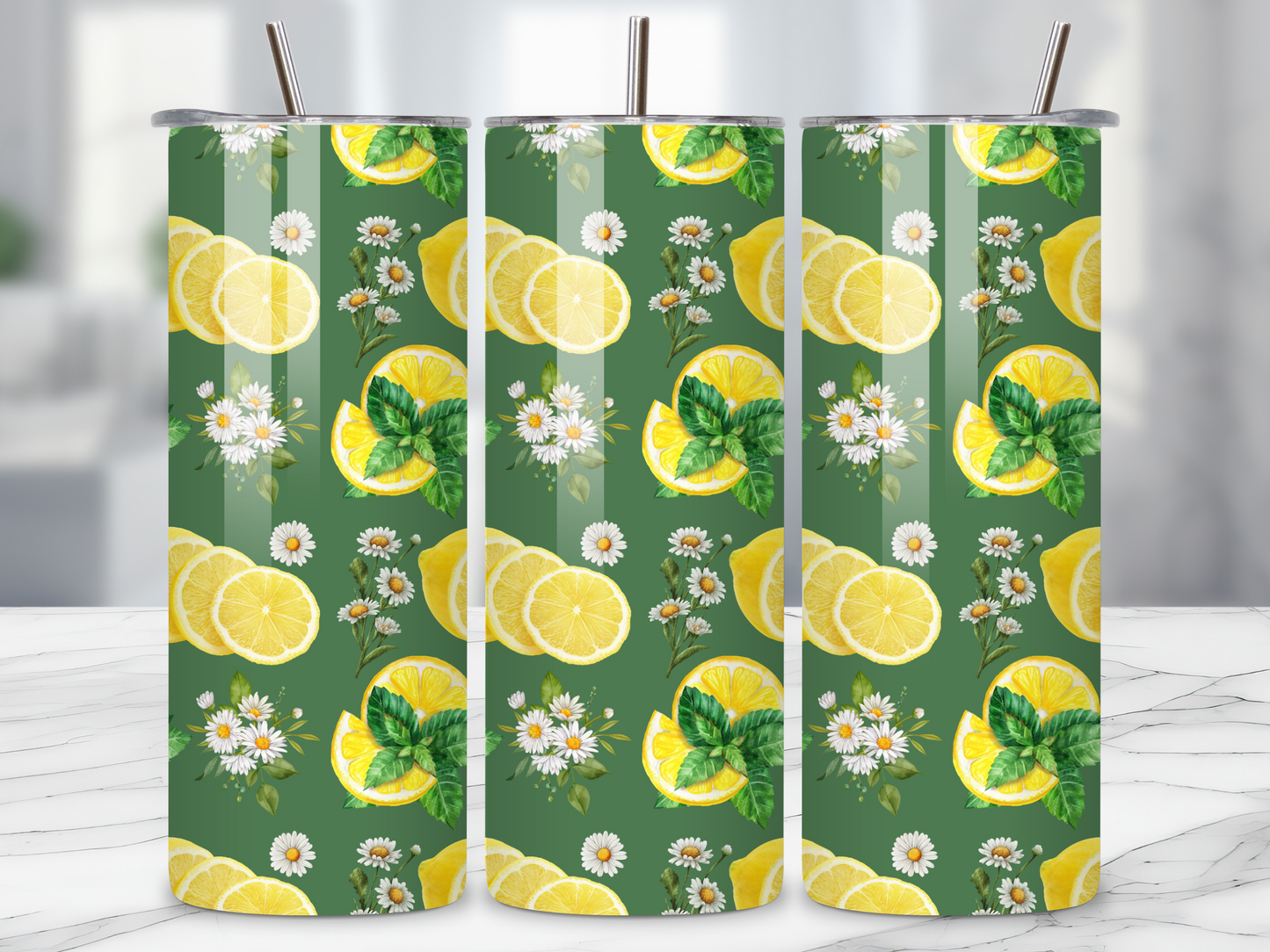 Lemon & Daisy Delight Tumbler - 20oz Stainless Steel, Insulated Drinkware, Summer Vibes