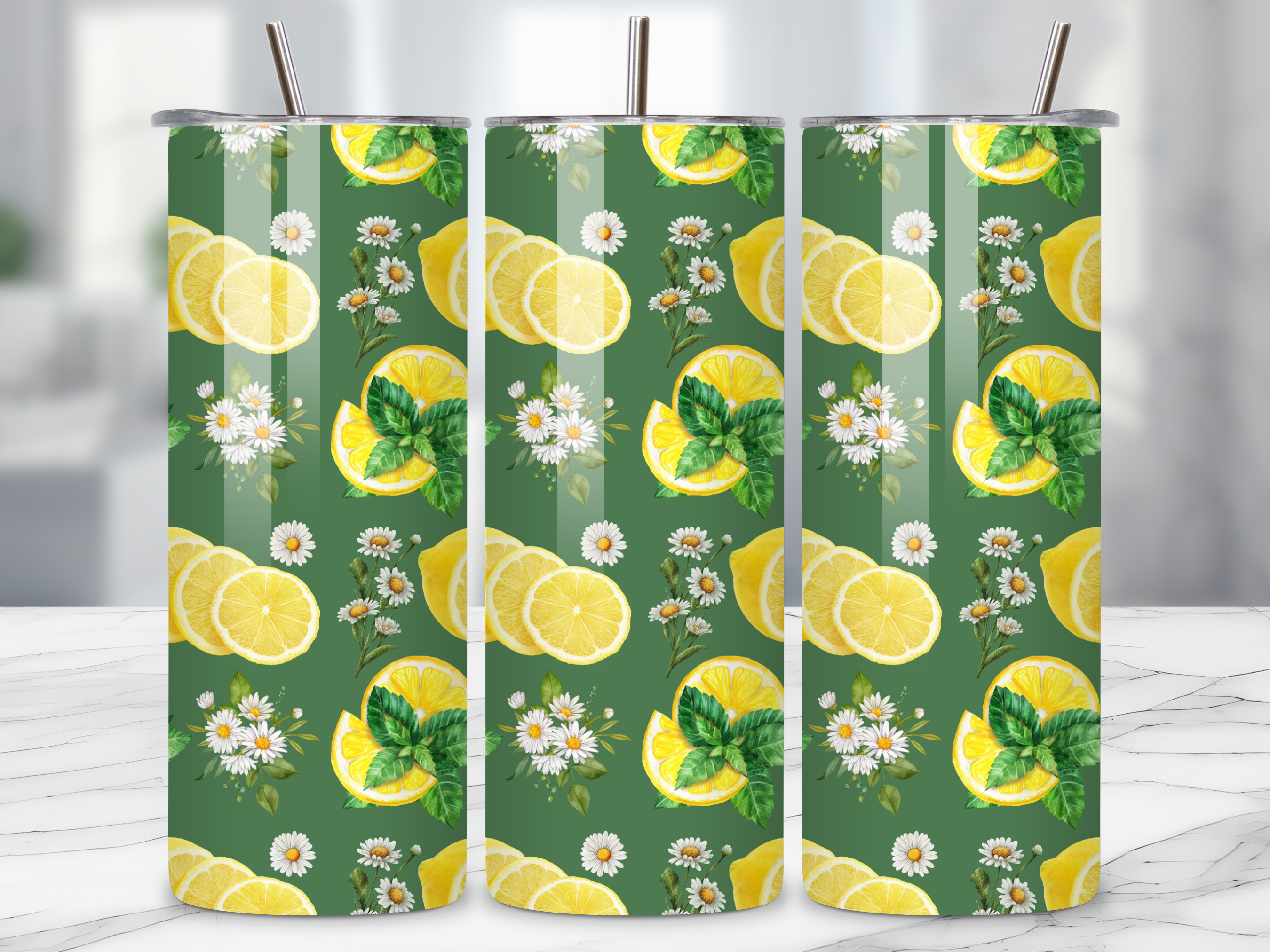 Lemon & Daisy Delight Tumbler - 20oz Stainless Steel, Insulated Drinkware, Summer Vibes