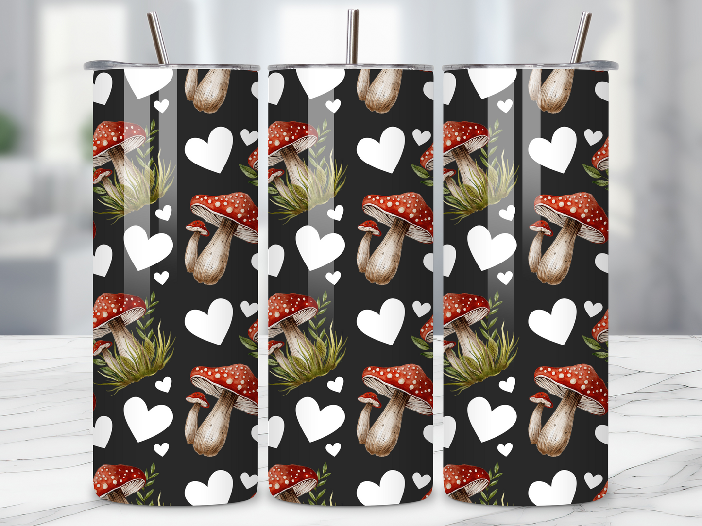 Mushroom Hearts  Eco-Friendly Tumbler – 20oz Stainless Steel Spill-Proof