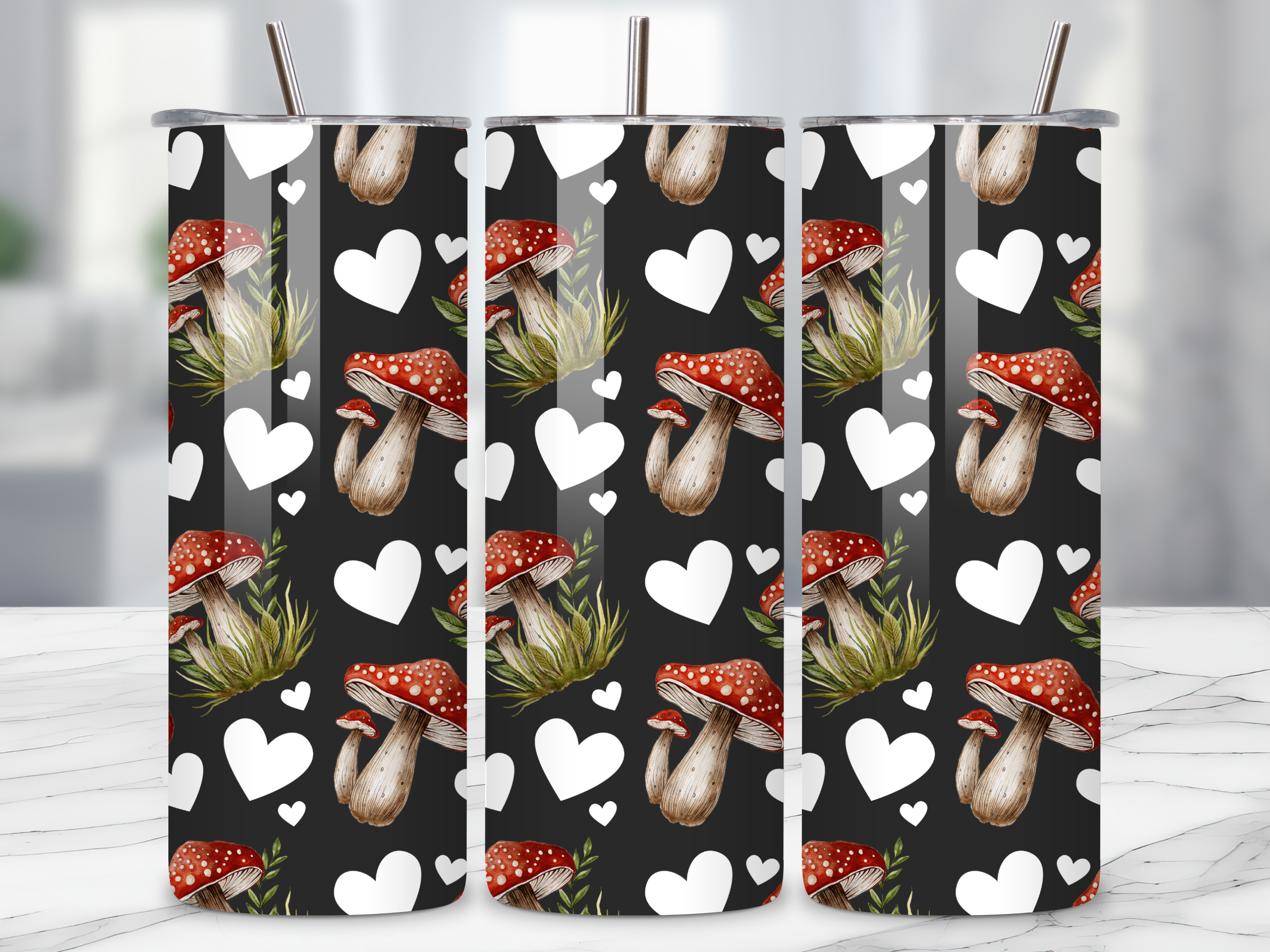 Mushroom Hearts  Eco-Friendly Tumbler – 20oz Stainless Steel Spill-Proof