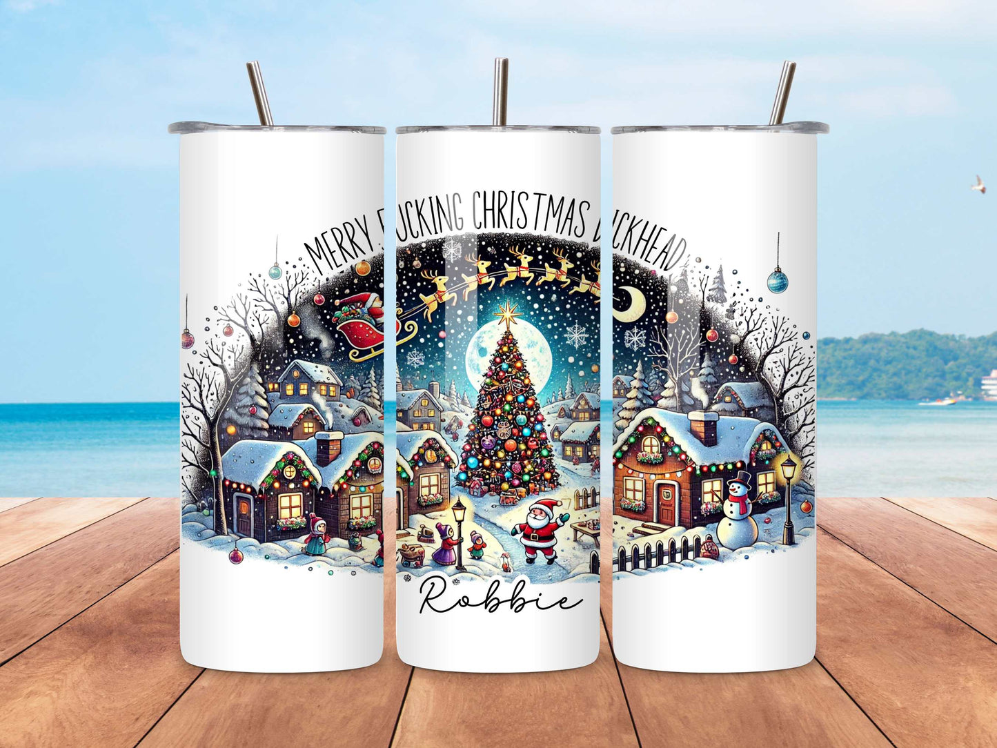 Merry F*cking Christmas Dickhead Personalised Stainless Steel Tumbler – Customised Holiday Drinkware for Festive Fun