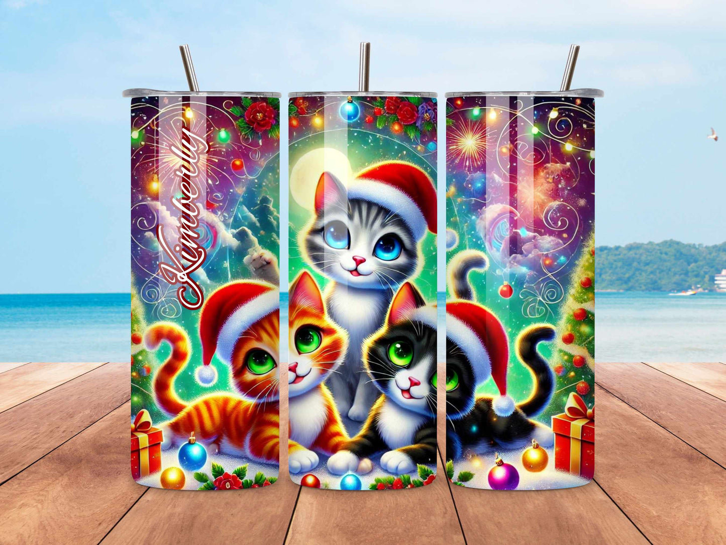 Christmas Cat Tumbler, Festive Stainless Steel Drinkware, Cute Cat Lovers Gift, Keeps Drinks Hot or Cold