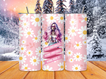 Kinda emotional kinda over it skull pastel colour tumbler