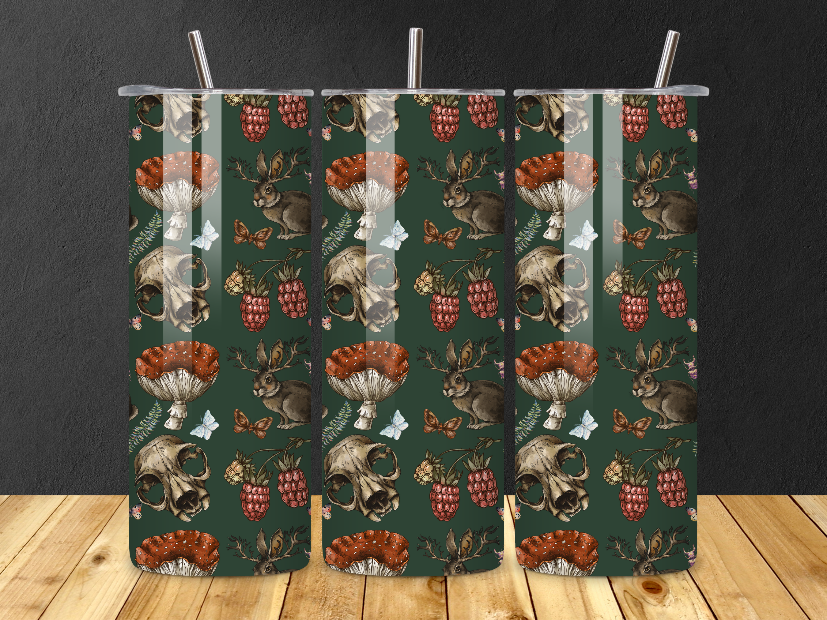 Pagan-Themed Stainless Steel Tumbler – Gothic Forest Design, 20oz, Insulated Travel Mug with Spill-Proof Lid and Reusable Straws