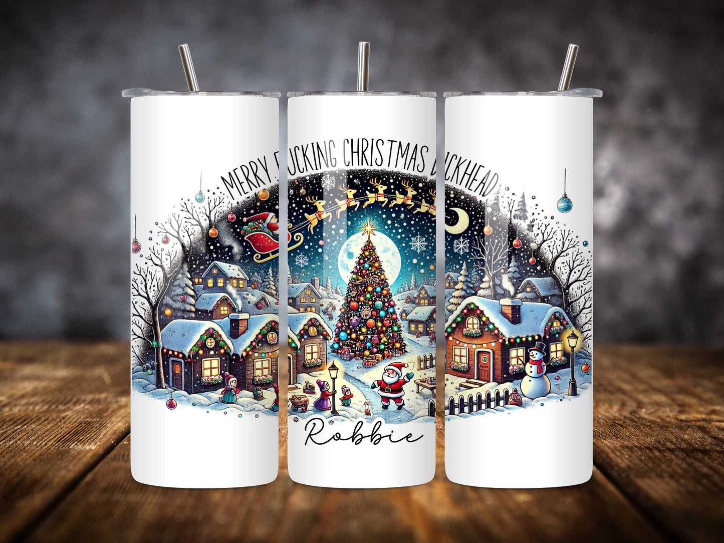 Merry F*cking Christmas Dickhead Personalised Stainless Steel Tumbler – Customised Holiday Drinkware for Festive Fun