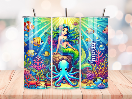 Personalised Mermaid Tumbler - Fantasy Sea Life, Stainless Steel Drinkware, Insulated Tumbler