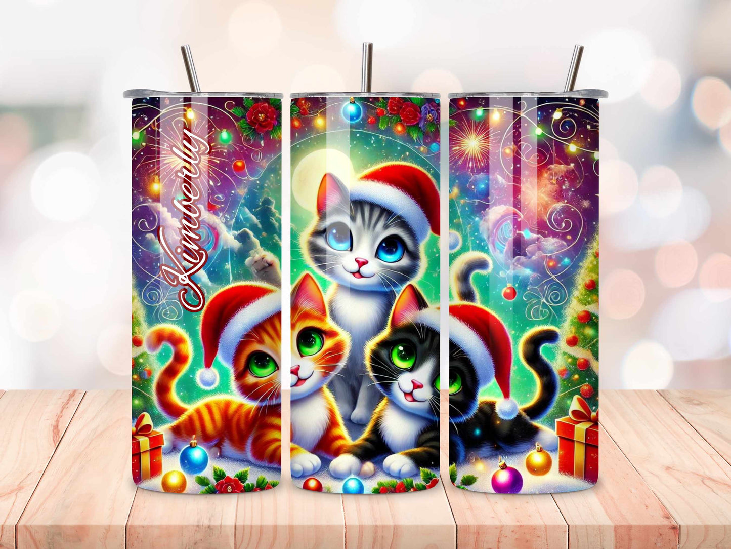 Christmas Cat Tumbler, Festive Stainless Steel Drinkware, Cute Cat Lovers Gift, Keeps Drinks Hot or Cold