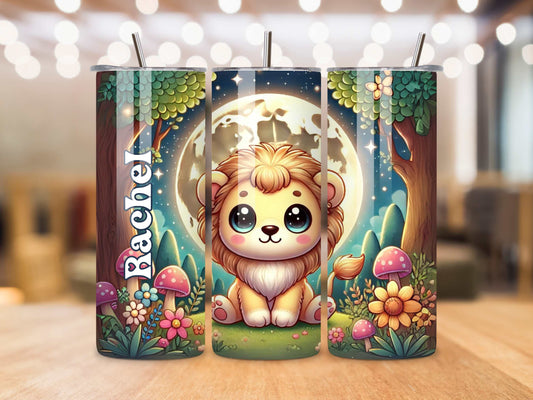 Baby Lion Tumbler – Custom Name, 20oz Stainless Steel, Keeps Drinks Hot & Cold, Adorable Animal Design