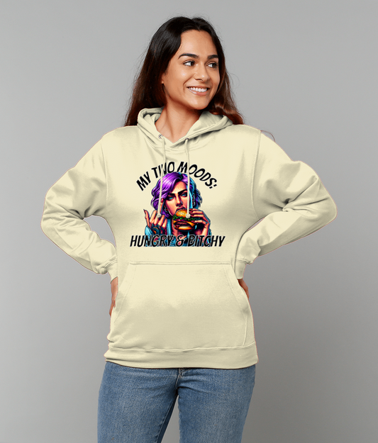 My Two Moods: Hungry & Bitchy Funny Hoodie - Sassy Pop Art Sweatshirt for Food Lovers, Cheeky Gift for Her, Cosy Jumper