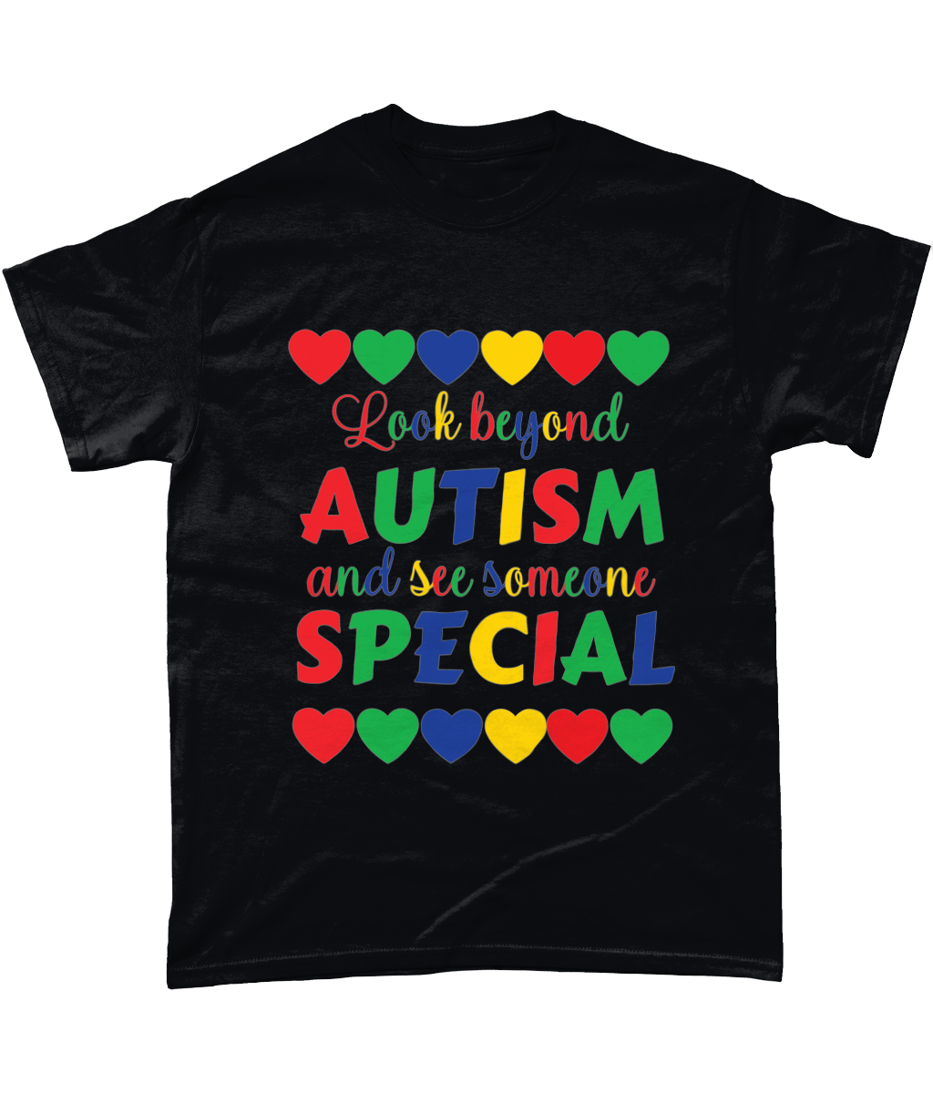 Look beyond autism and see someone special t-shirt unisex for men or women