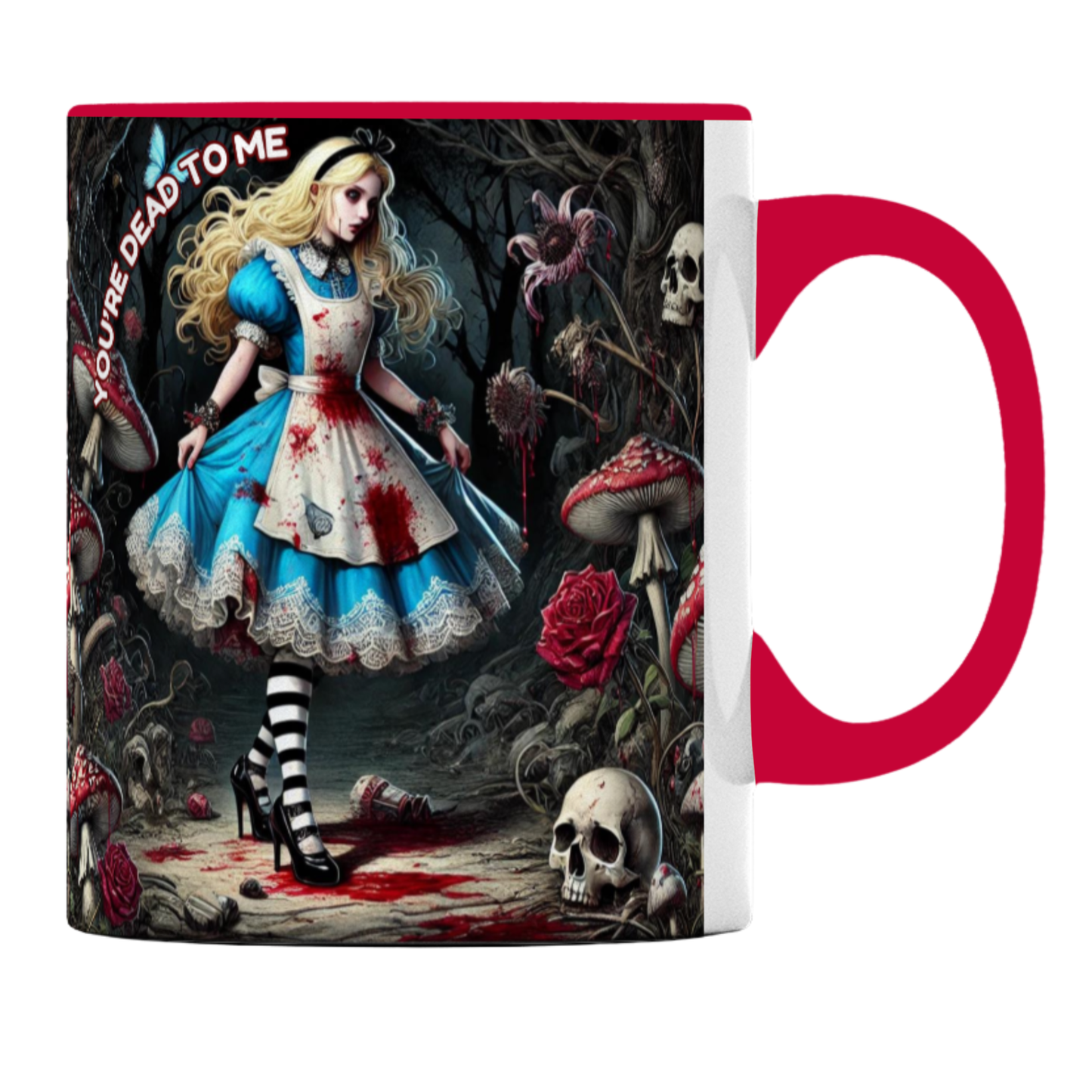 YOU’RE DEAD TO ME Dark Alice Gothic Horror Mug – Horror Gift Mug, Spooky Wonderland Ceramic Mug, Gift for Her/Him, Birthday, Halloween, Alternative Style