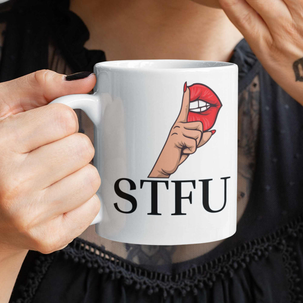 STFU finger lips funny rude coffee mug 11oz