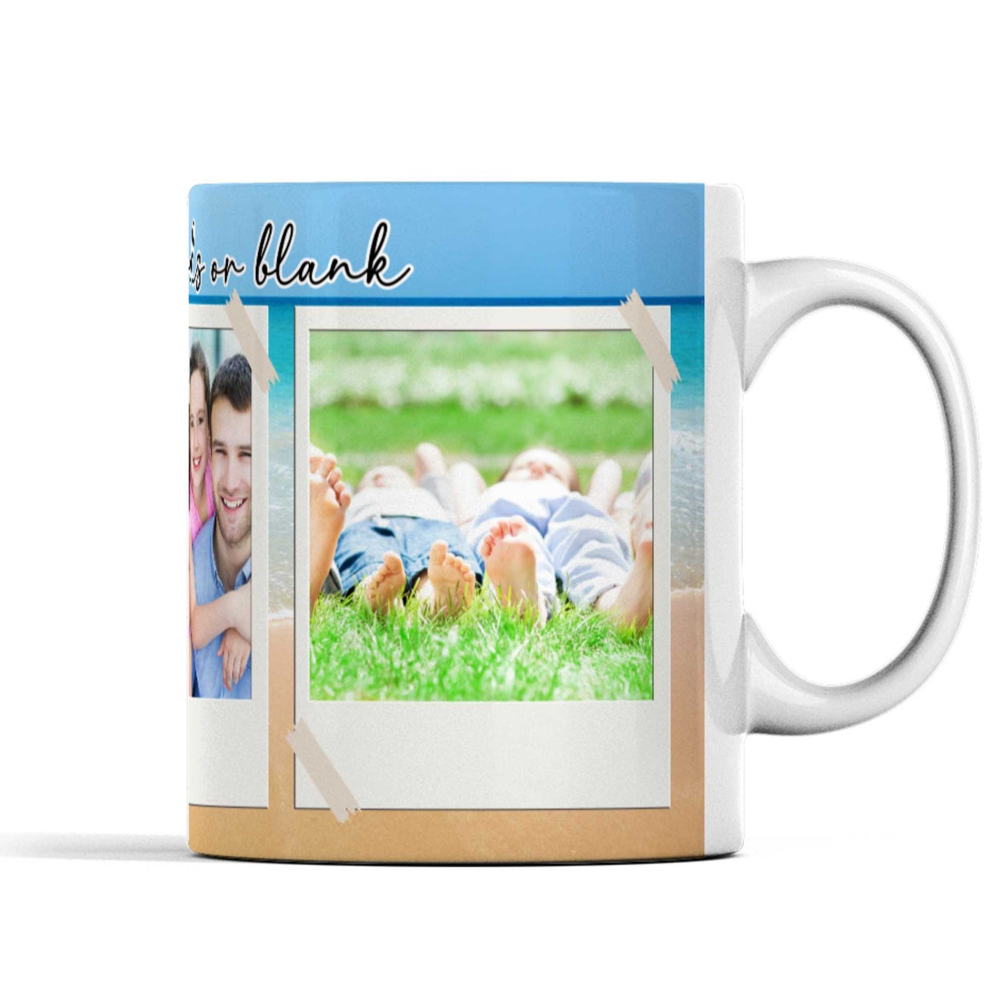 Custom beach themed personalised photo mug with any or no text