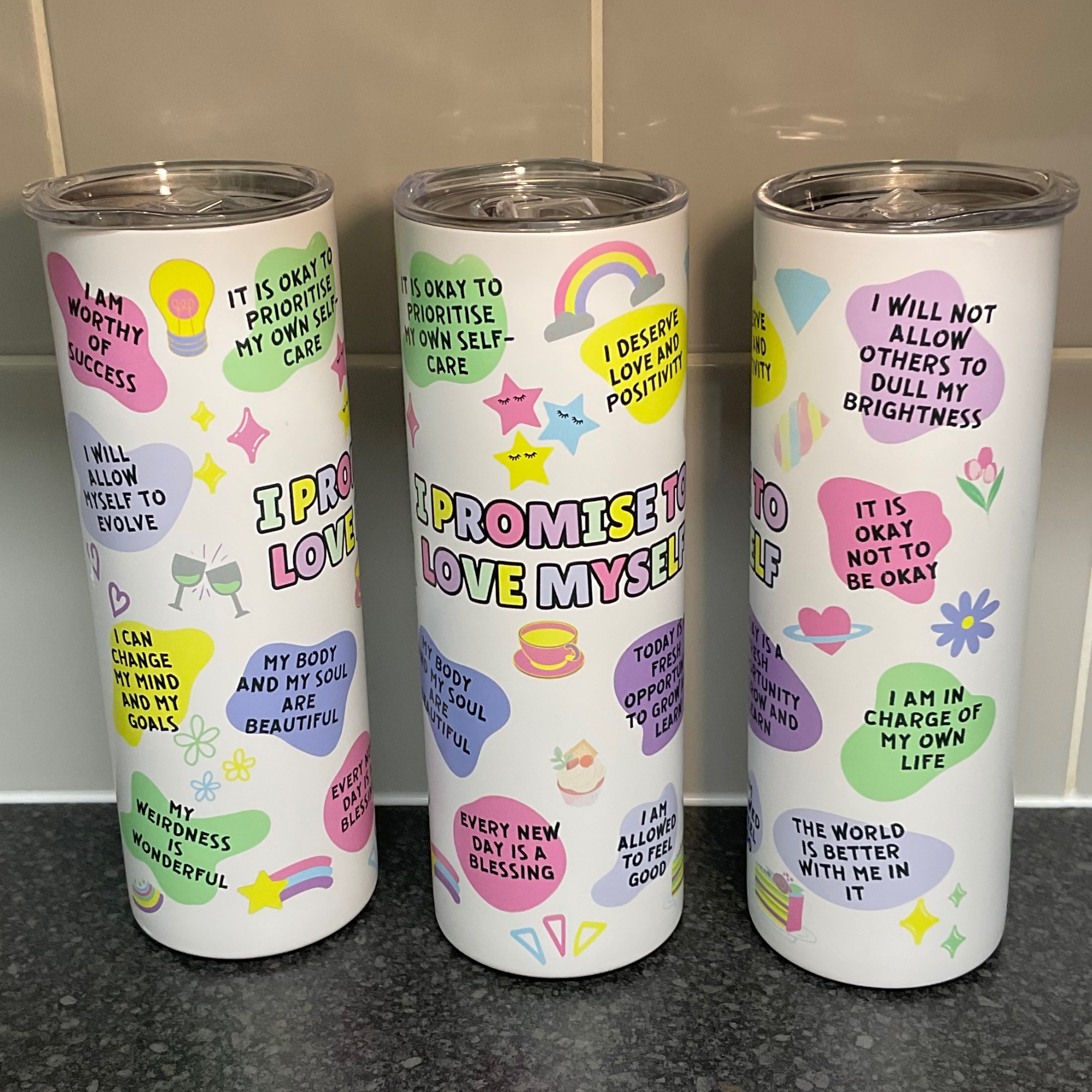 Positivity I promise to love myself 20oz skinny tumbler