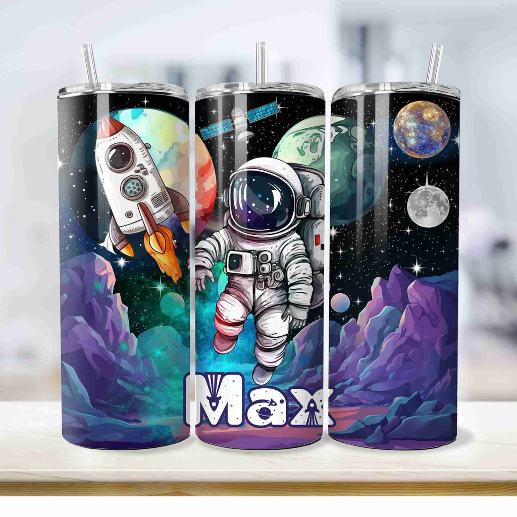 Space themed astronaut stars planets personalised tumbler 20oz