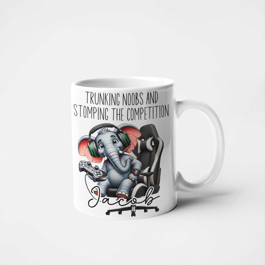 Trunking Noobs & Stomping the Competition Personalised Gamer Elephant Mug – Custom Name Gift for Gamers, Boys, Girls, Teens & Adults – Funny Gaming Mug for Birthdays & Christmas