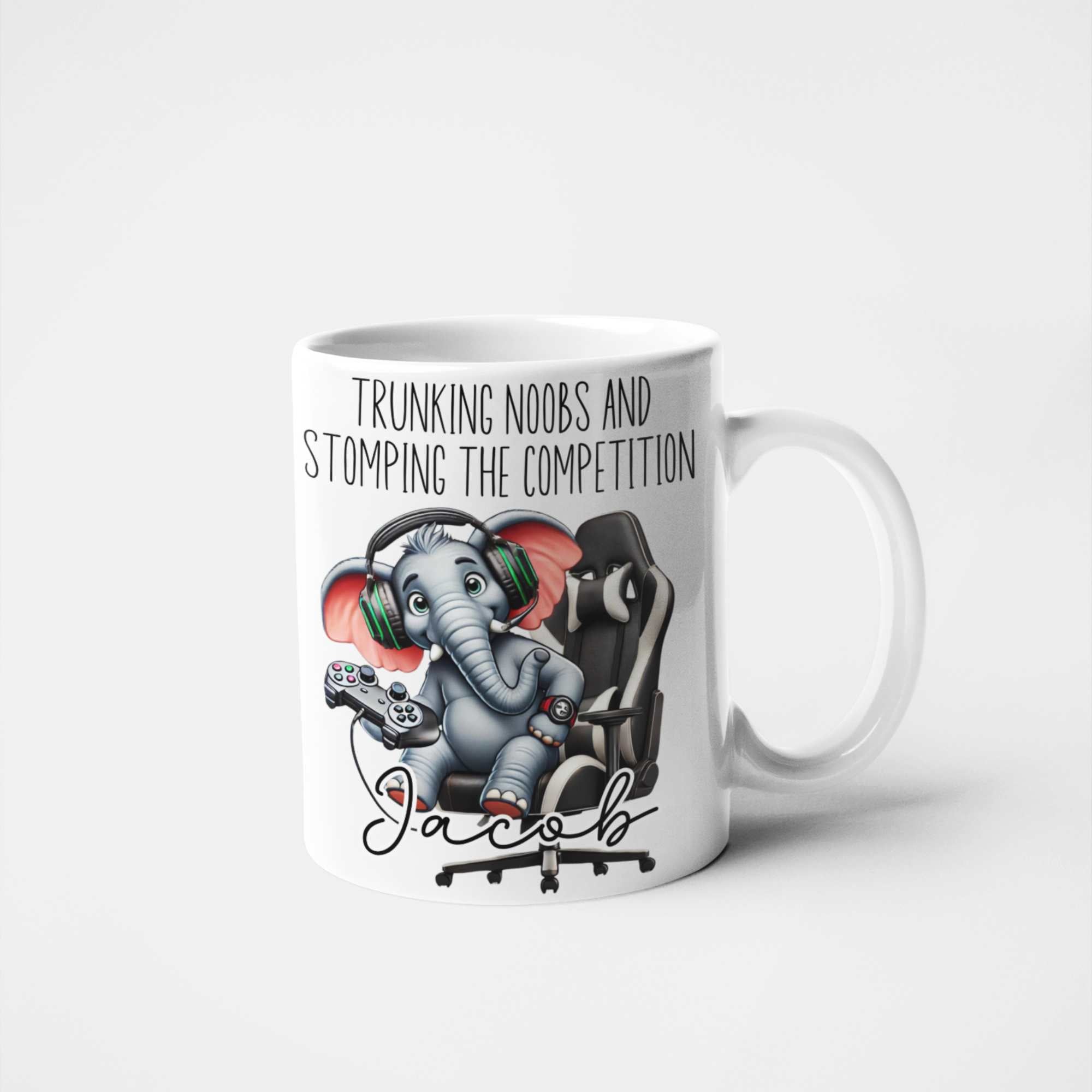 Trunking Noobs & Stomping the Competition Personalised Gamer Elephant Mug – Custom Name Gift for Gamers, Boys, Girls, Teens & Adults – Funny Gaming Mug for Birthdays & Christmas