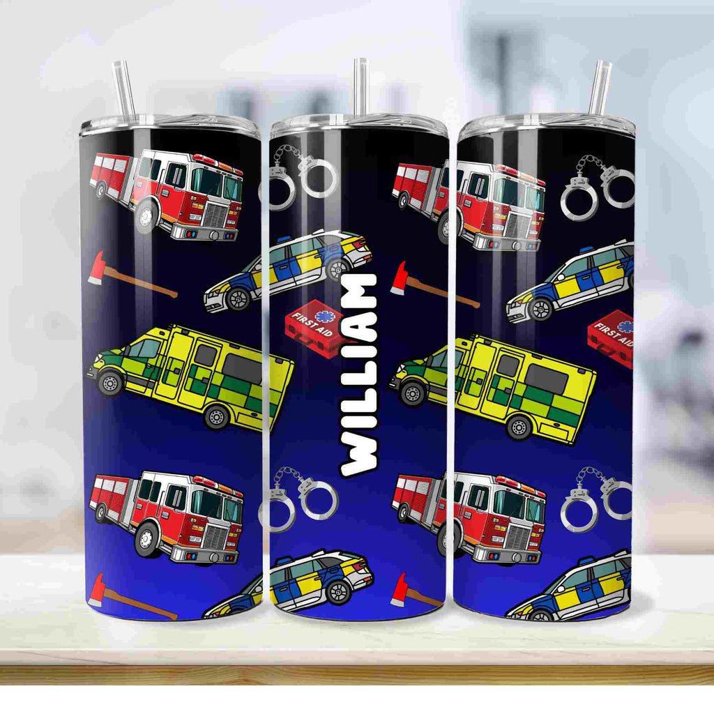 Emergency services police car fire engine ambulance tumbler personalised with any name