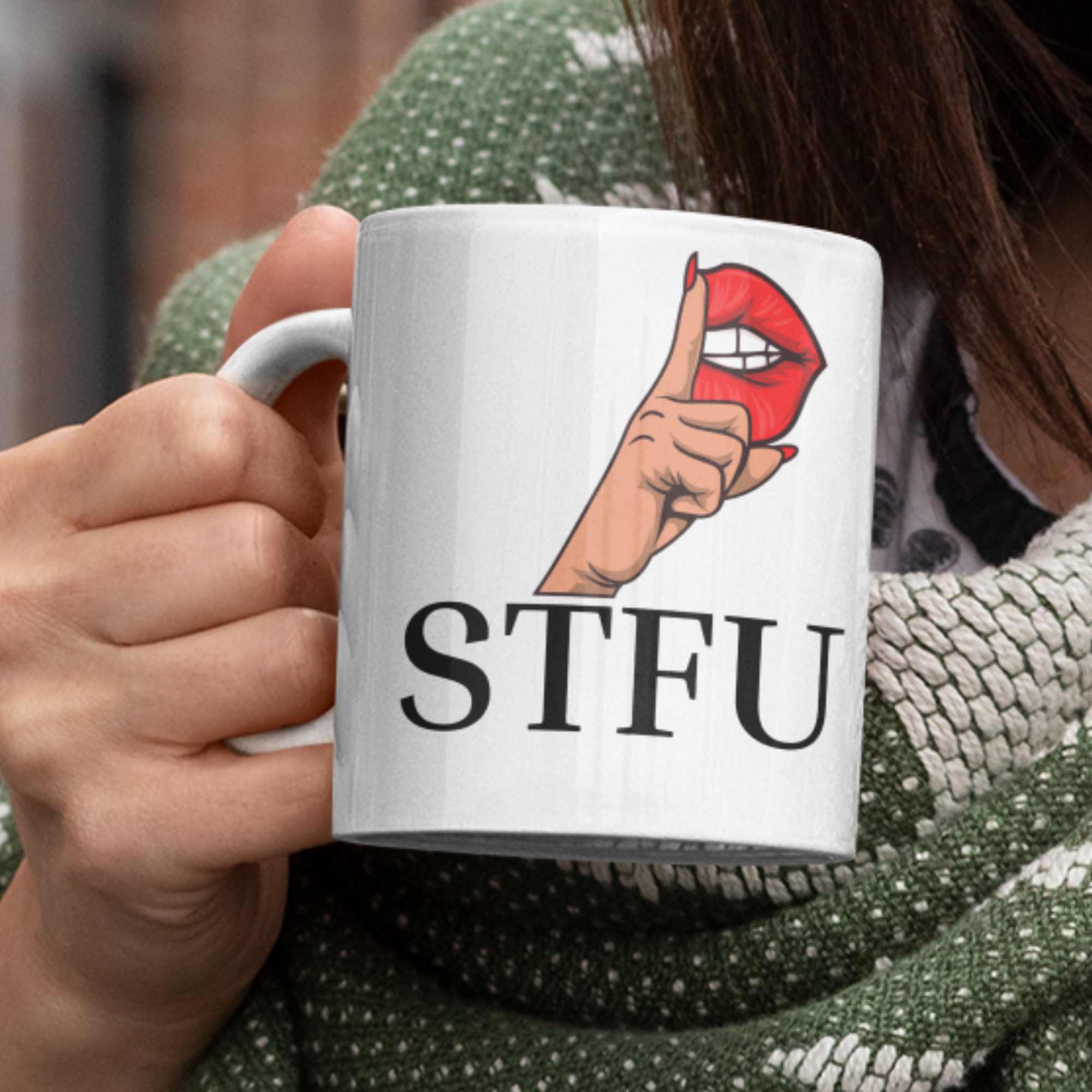 STFU finger lips funny rude coffee mug 11oz